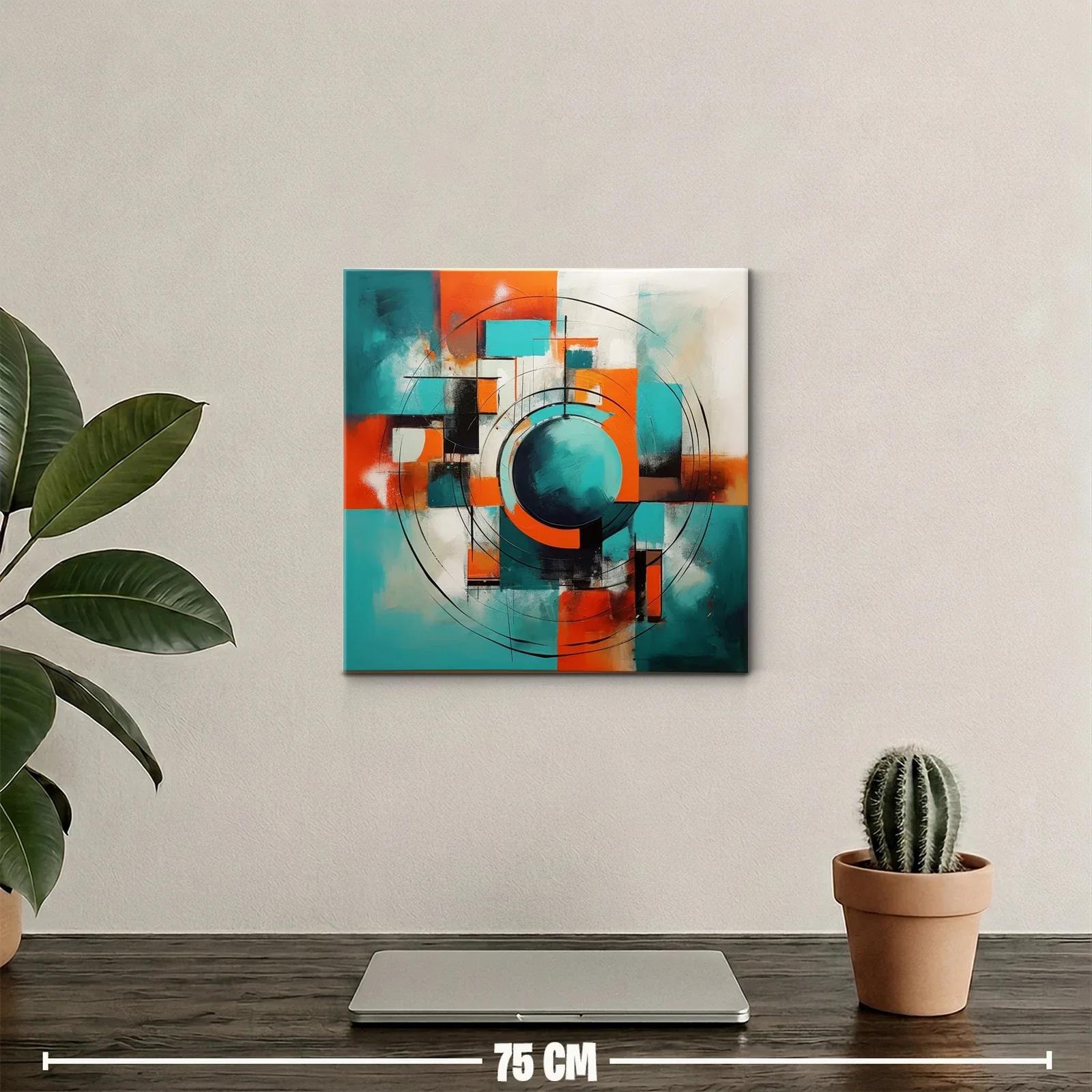Composición geométrica en tonos turquesa y naranja vibrante — miniatura 2