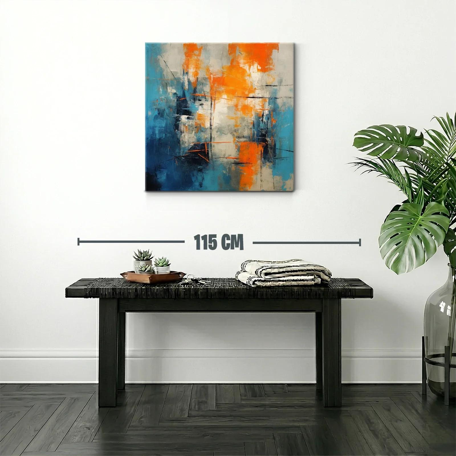 Cuadro abstracto con vibrantes tonos azul y naranja — miniatura 2