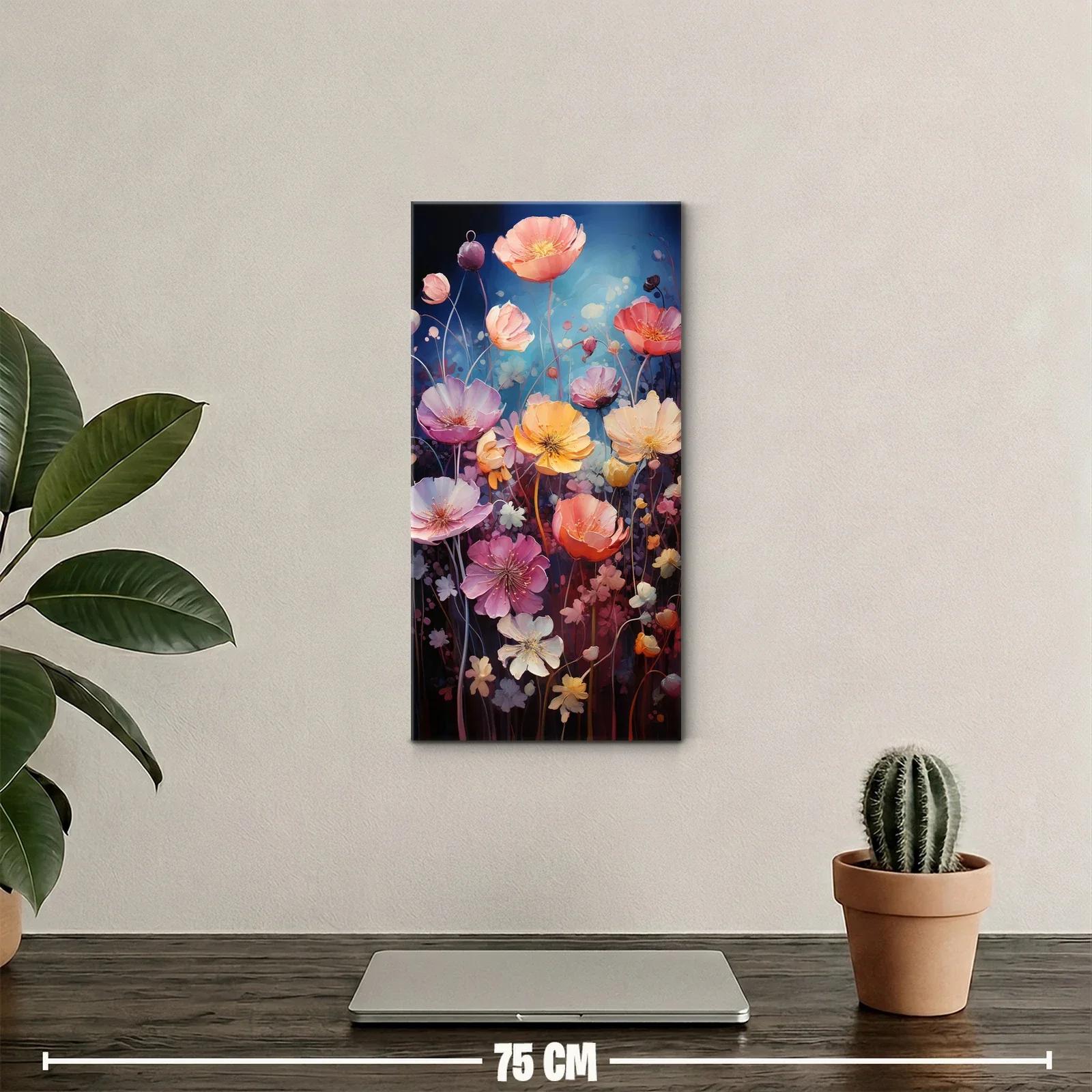 Cuadro amapolas en flor con fondo azul y malva — miniatura 2