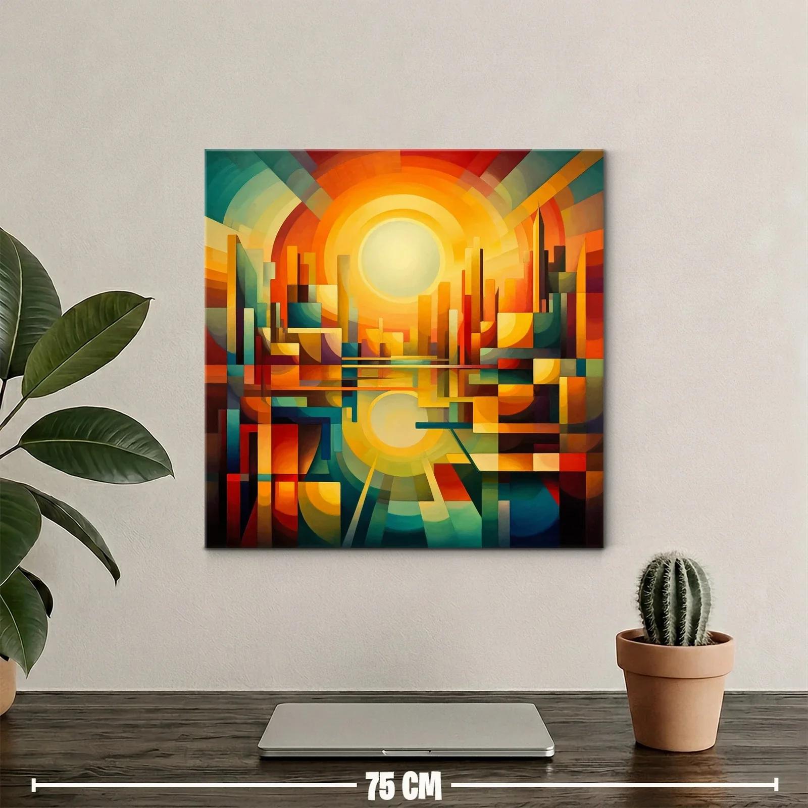 Ciudad abstracta al amanecer con vibrante paleta cálida — miniatura 2