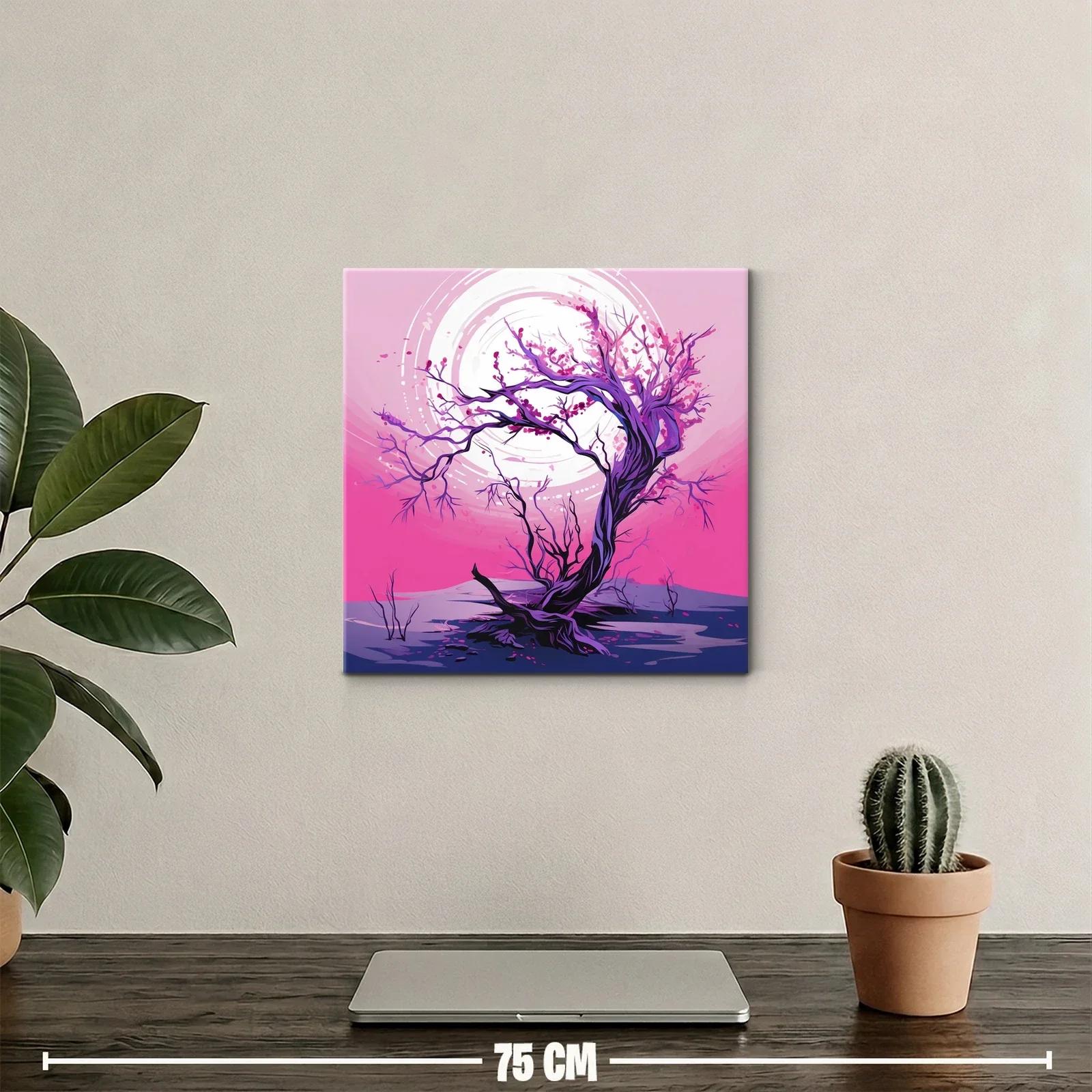Árbol en flor con luna llena en tonos fucsia y violeta — miniatura 2