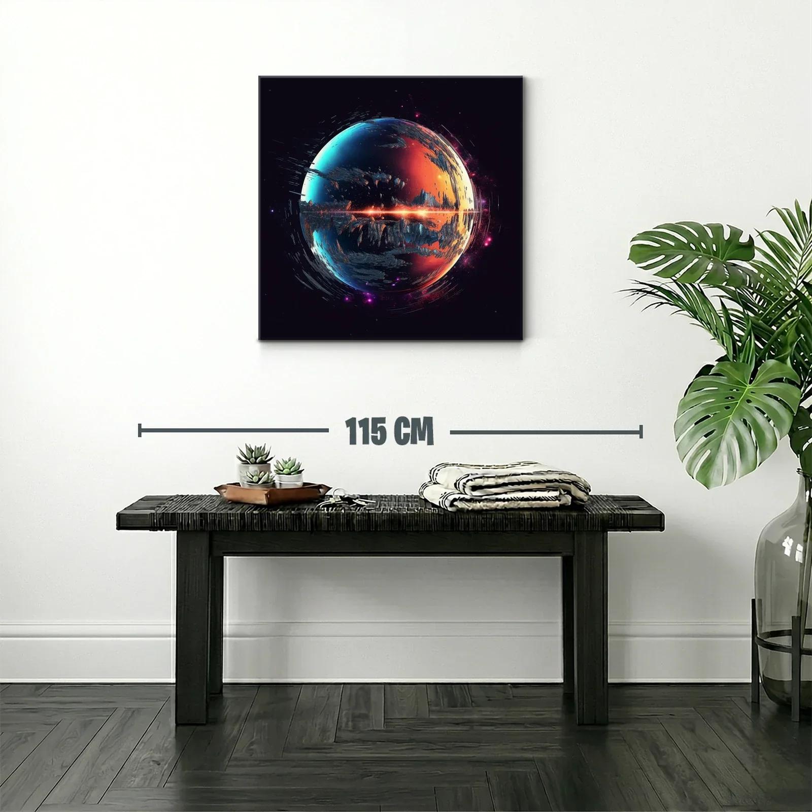 Cuadro abstracto planeta fuego y hielo en galaxia oscura — miniatura 2