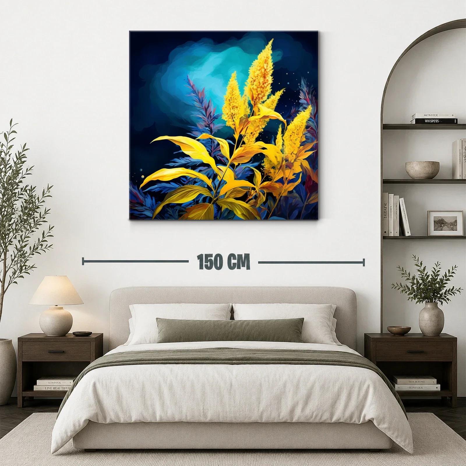 Cuadro con Flores Amarillas y Fondo Azul Intenso — miniatura 3