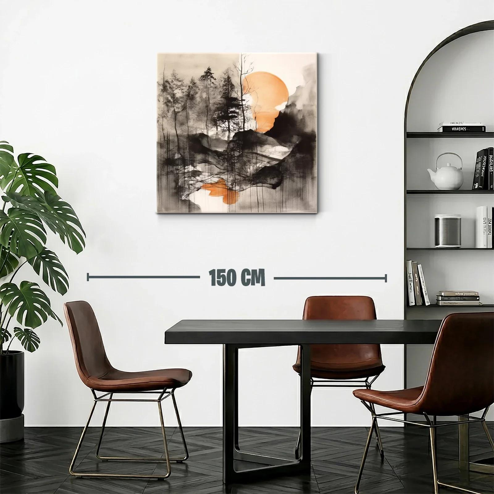Paisaje abstracto con árboles y sol anaranjado al fondo — miniatura 2