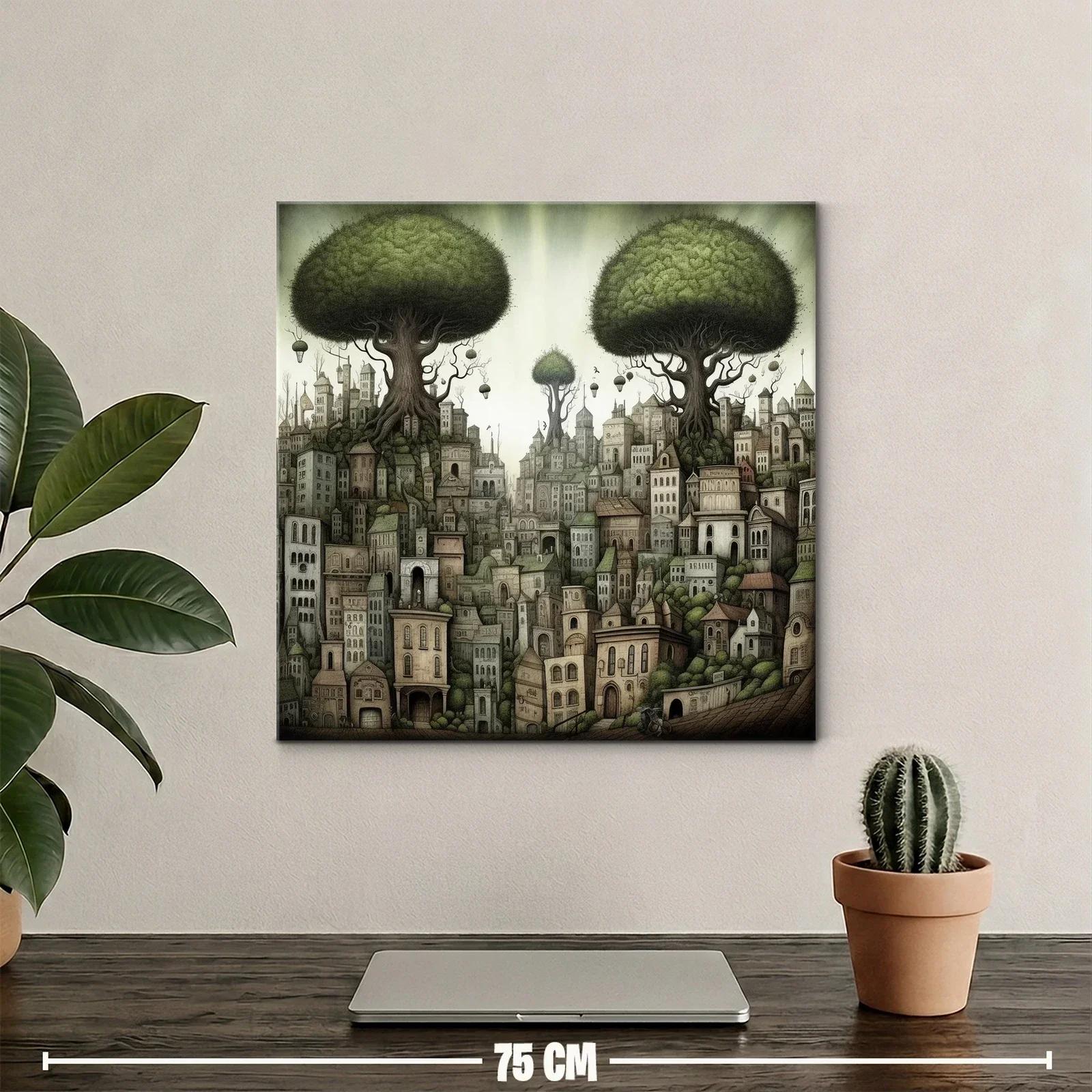 Ciudad entre árboles gigantes con atmósfera onírica — miniatura 2