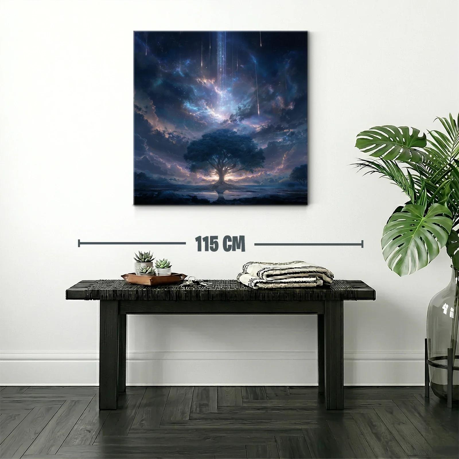 Árbol místico bajo un cielo estrellado con meteoros — miniatura 2
