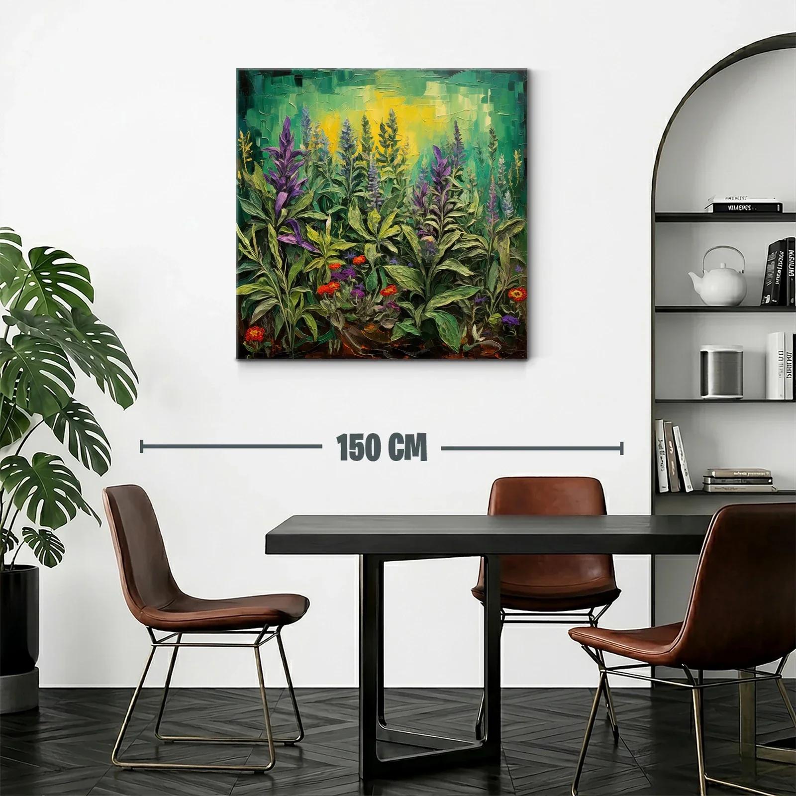 Cuadro de flores silvestres con tonos verdes y violetas — miniatura 2