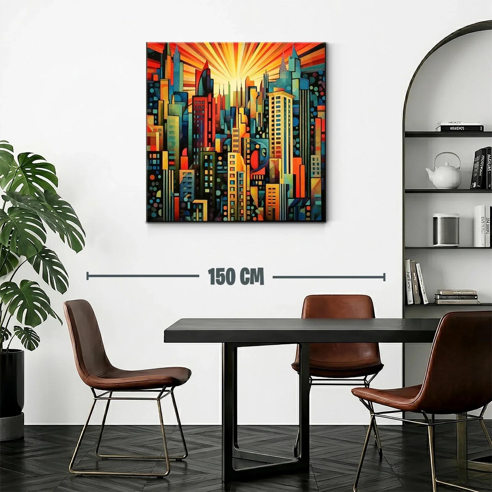 Vibrante ciudad moderna con luz radiante al amanecer — miniatura 2
