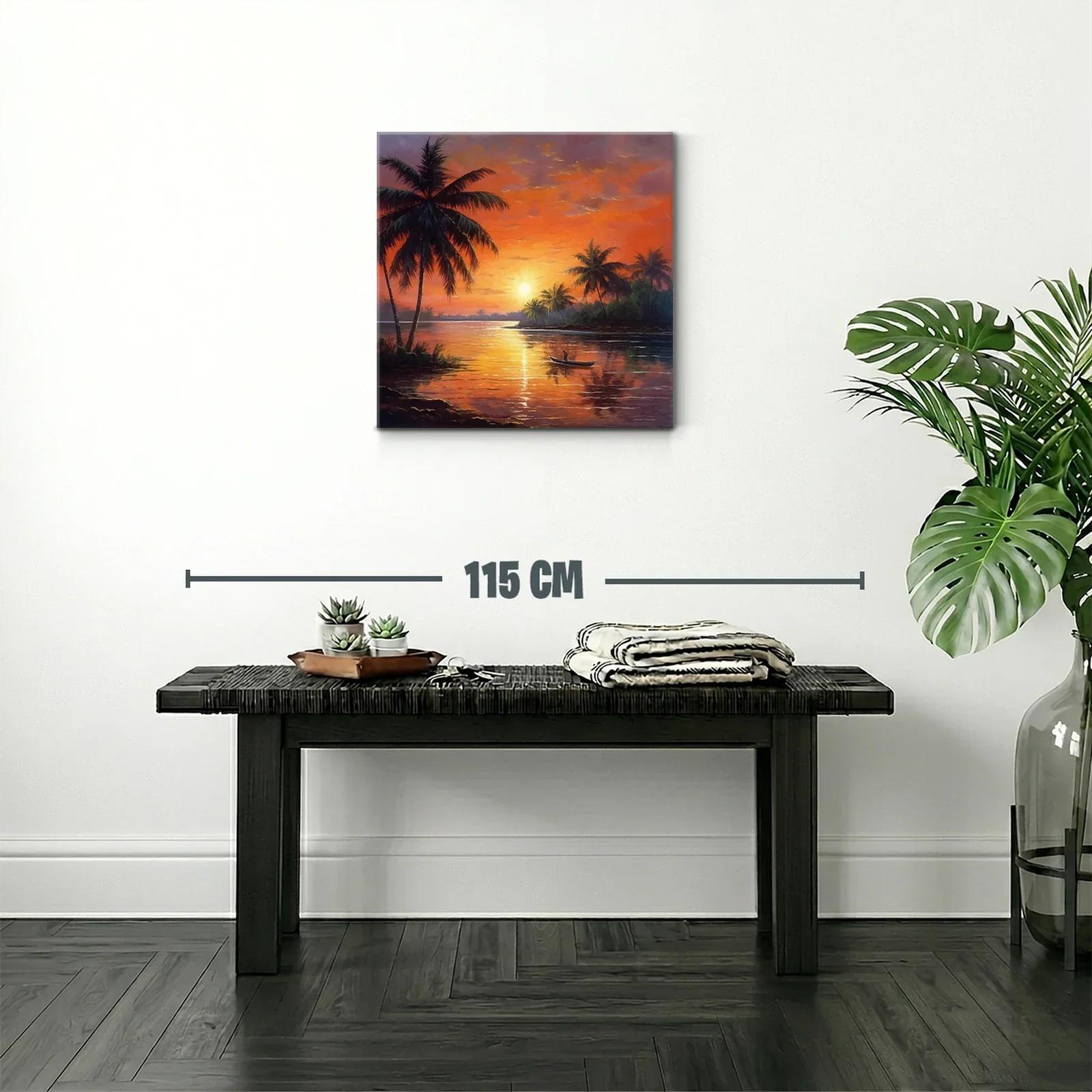 Atardecer tropical con palmeras y río tranquilo — miniatura 2