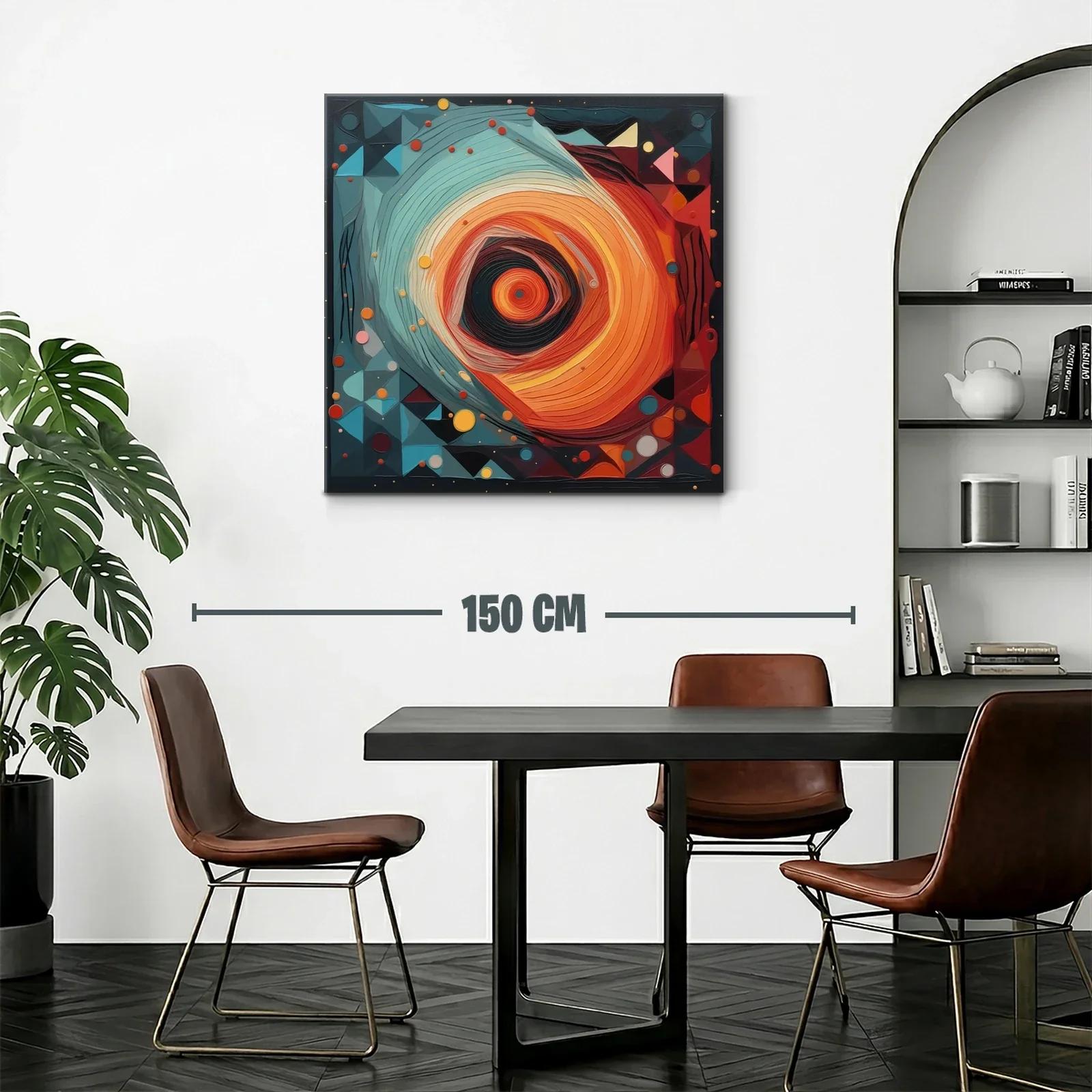 Cuadro abstracto con movimiento circular en tonos cálidos y fríos — miniatura 2