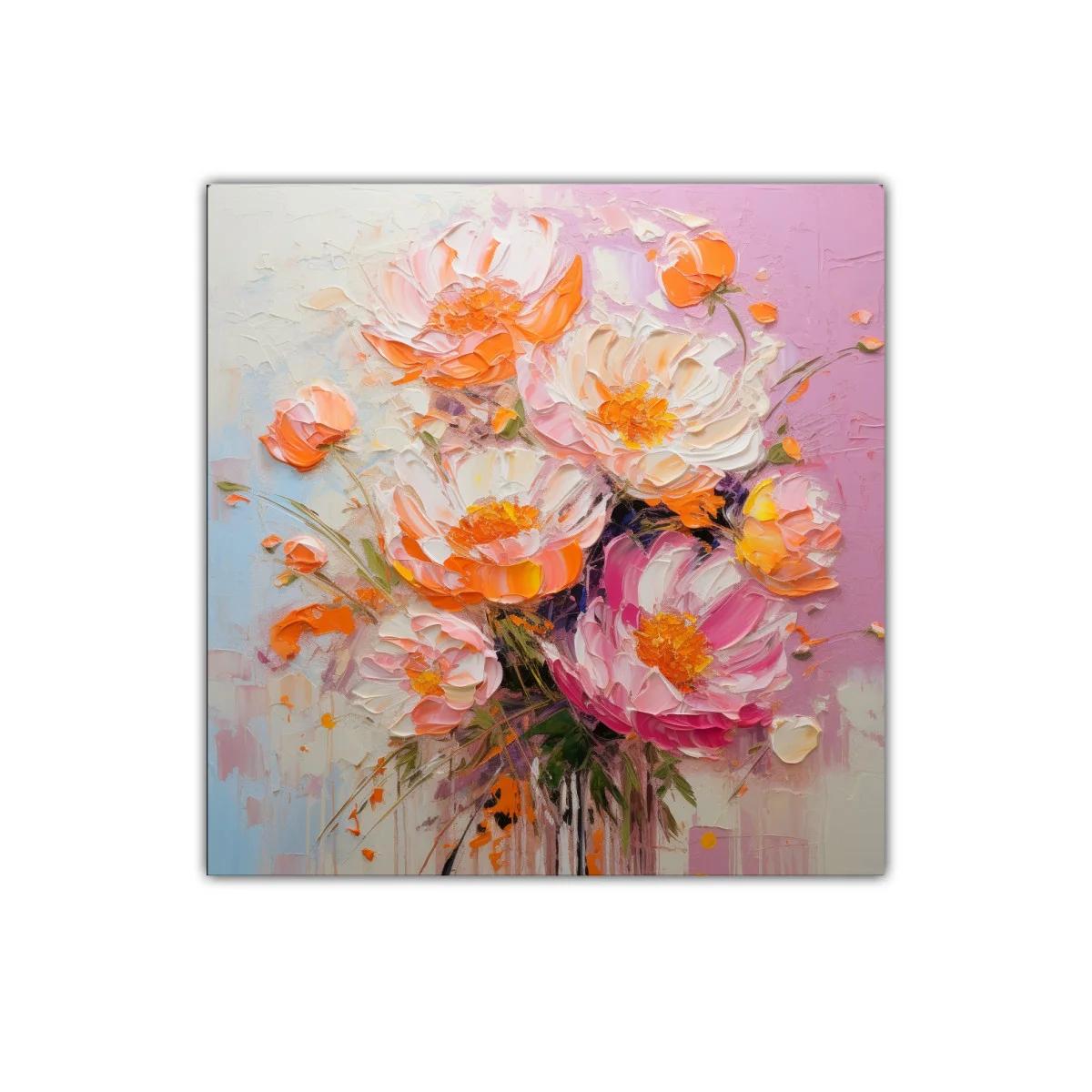 Cuadro decorativo con ramo de flores en tonos cálidos y delicados