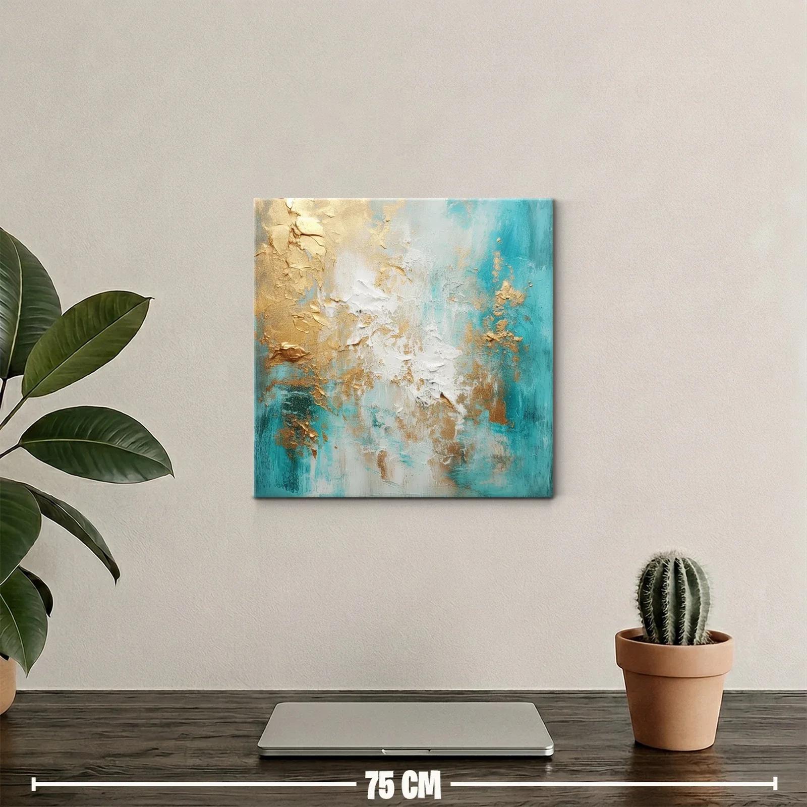 Arte abstracto con tonos turquesa y dorados cálidos — miniatura 2