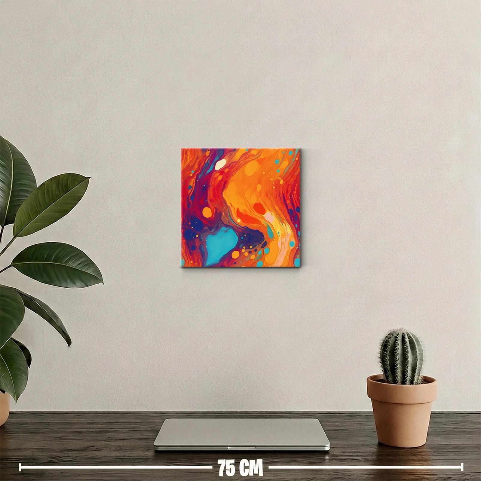 Cuadro abstracto en vibrantes tonos cálidos y fríos mezclados — miniatura 2