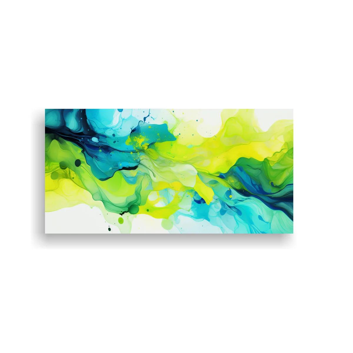 Cuadro flujo de tinta abstracta en verde y azul con bandas fluidas — imagen principal