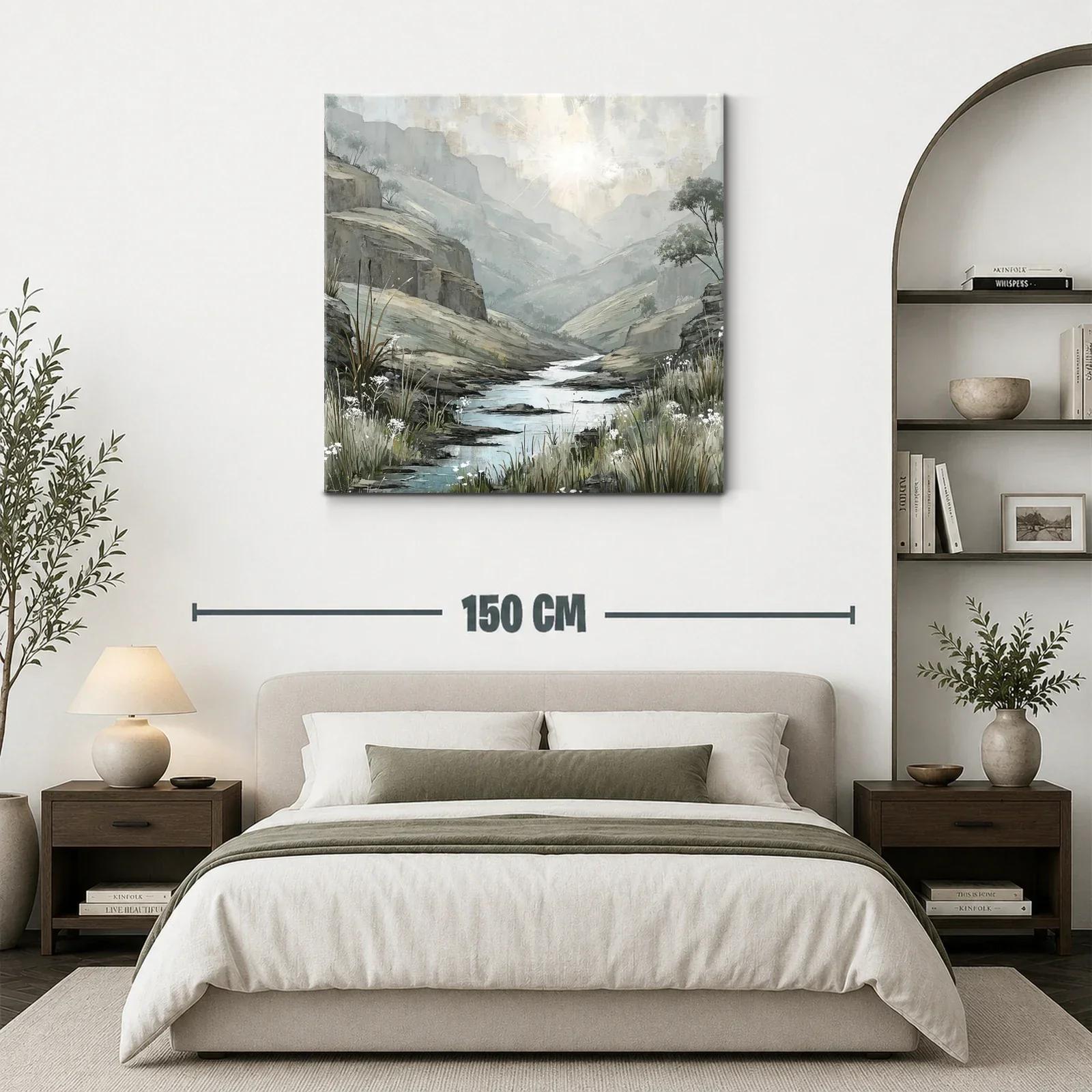 Paisaje sereno con río y montañas en tonos suaves — miniatura 3
