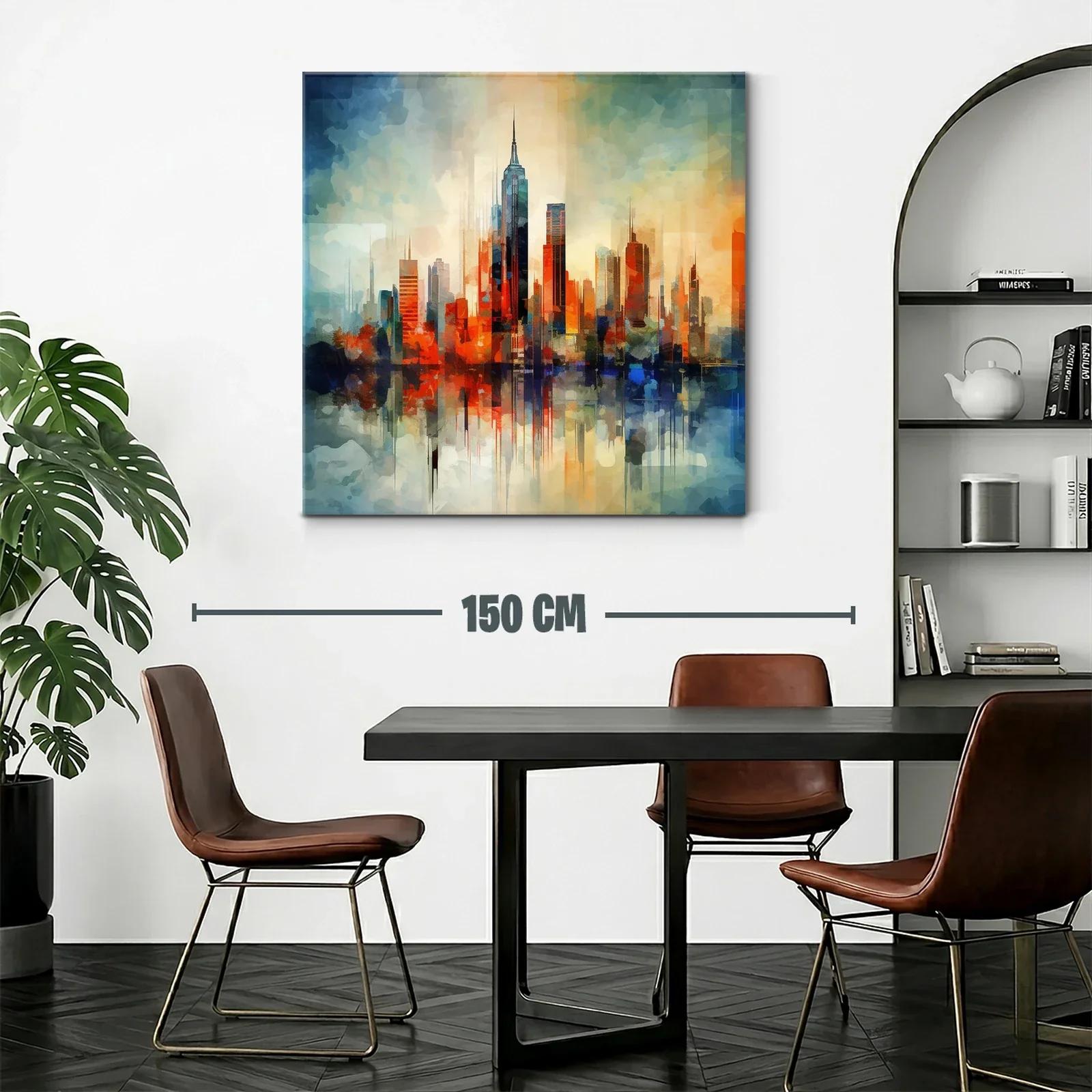 Ciudad vibrante al atardecer con reflejos abstractos — miniatura 2