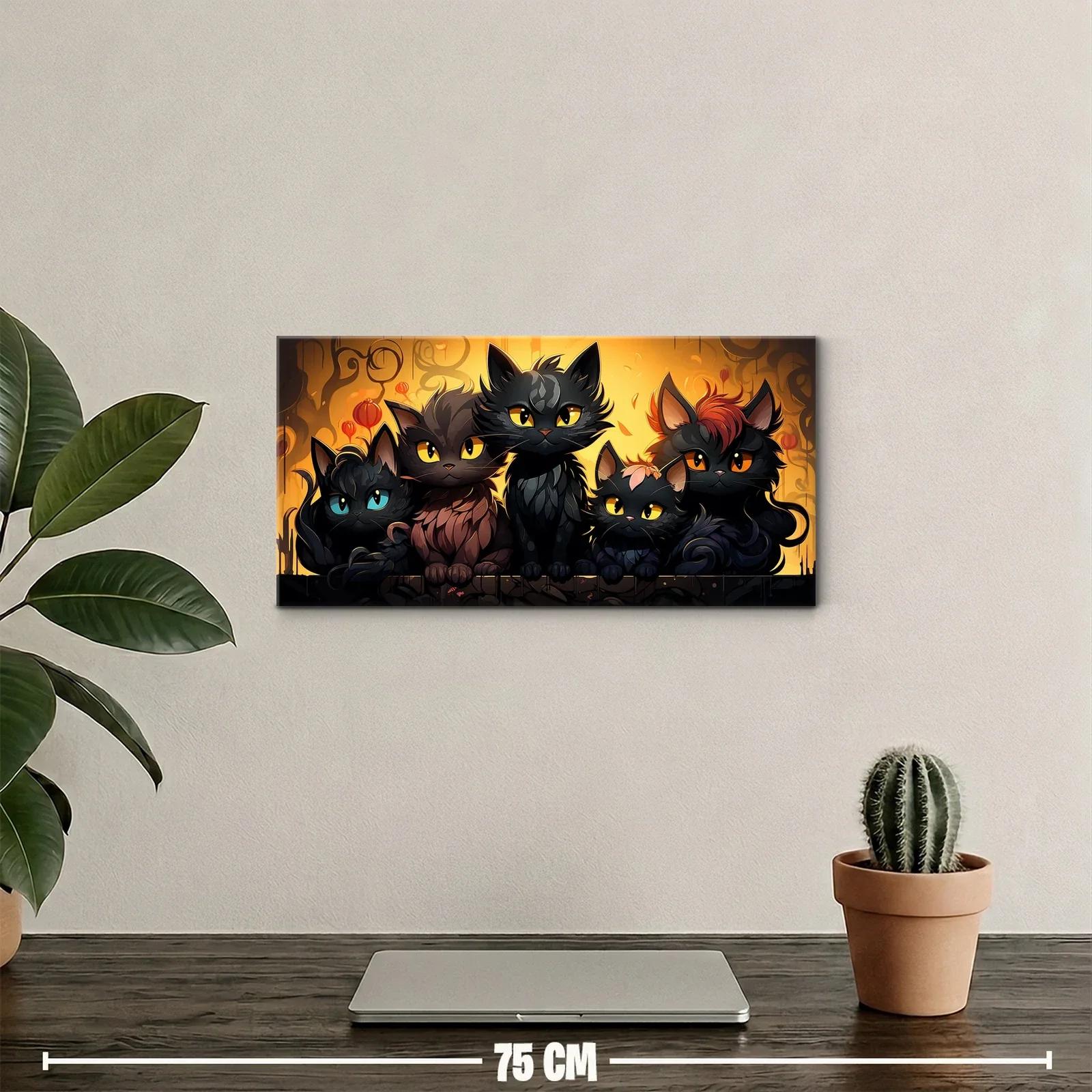 Cuadro grupo de gatos negros con mechón rojizo — miniatura 2