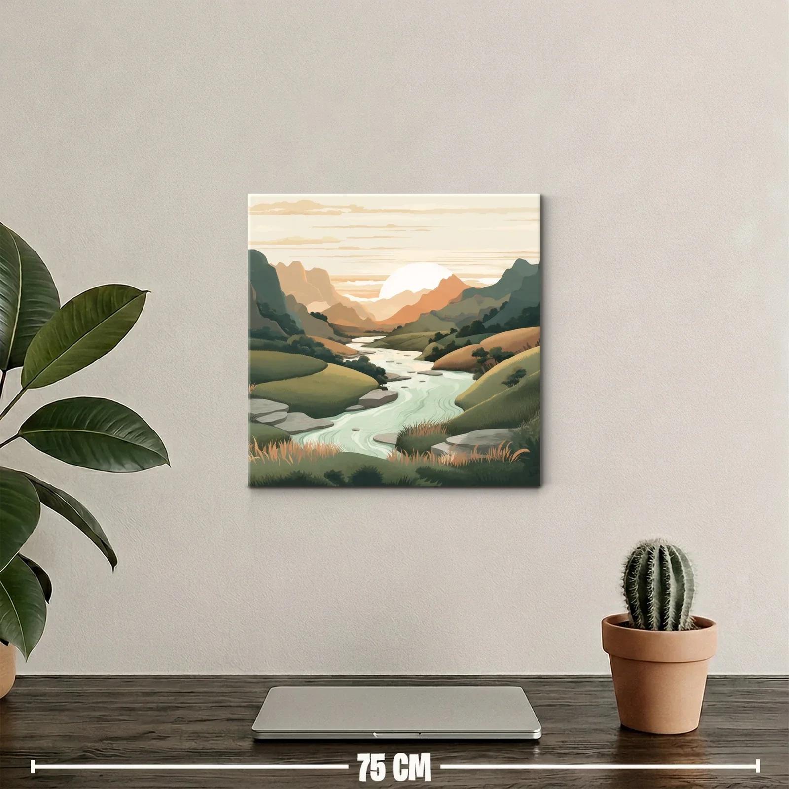 Paisaje sereno con río y montañas al atardecer — miniatura 2