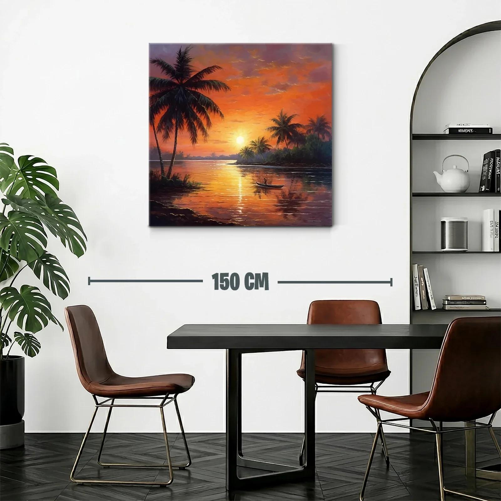 Atardecer tropical con palmeras y río tranquilo — miniatura 2