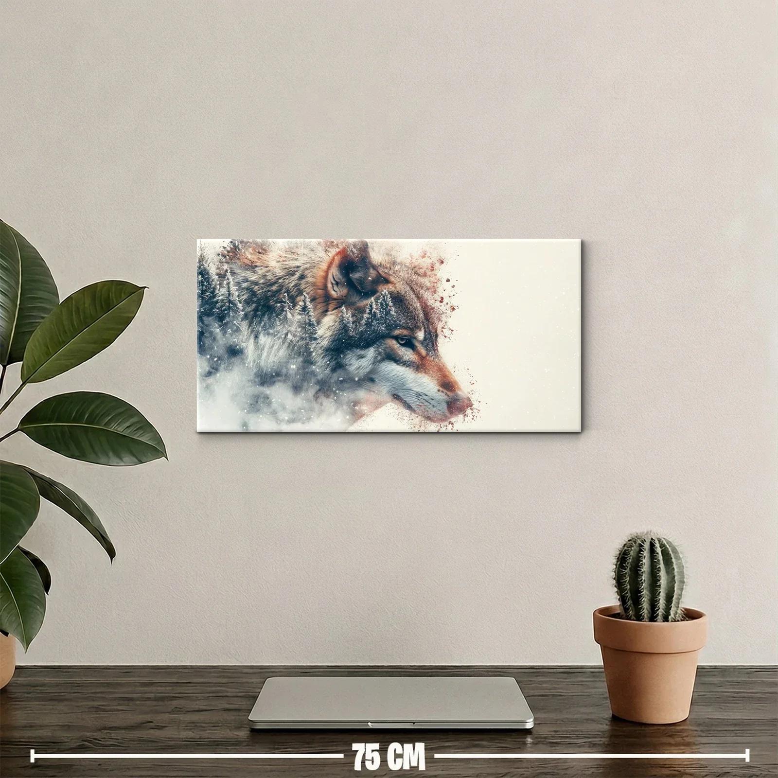 Cuadro cabeza de lobo con bosque y salpicaduras — miniatura 2