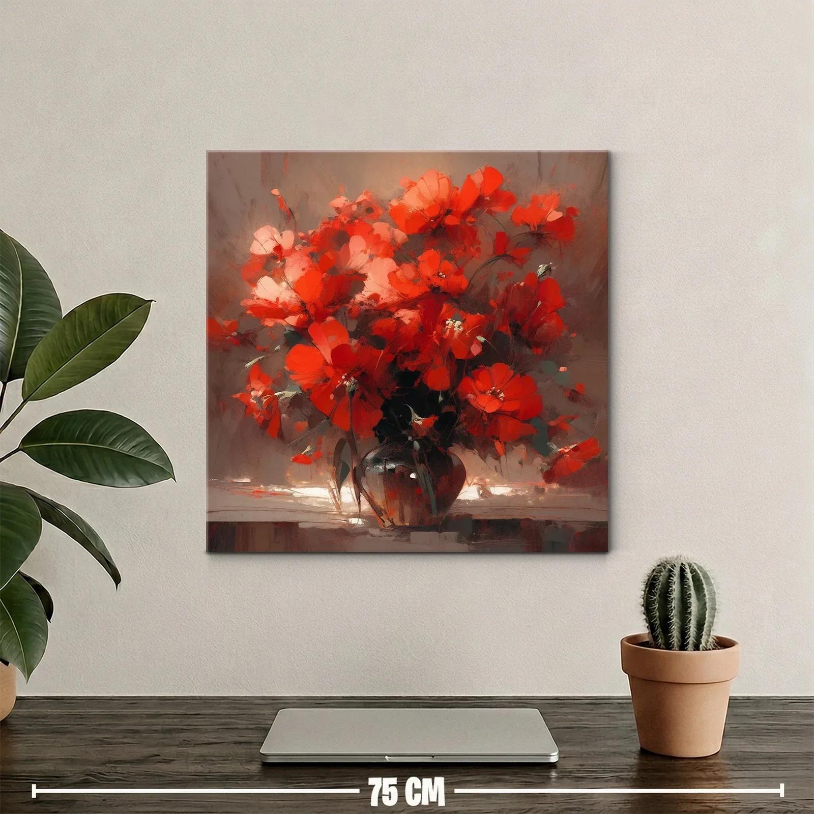 Ramo vibrante de flores rojas en jarrón oscuro — miniatura 2