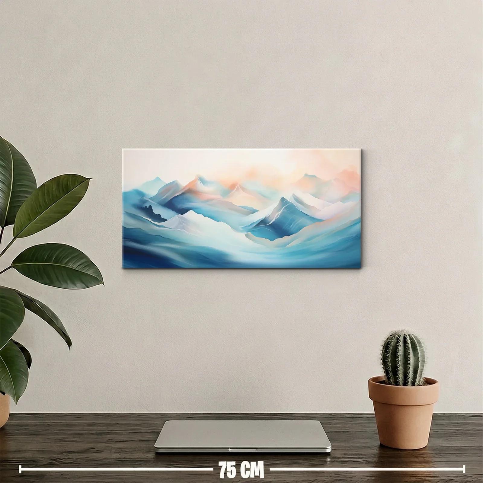 Cuadro cordillera de montañas nevadas con niebla y cumbres — miniatura 2