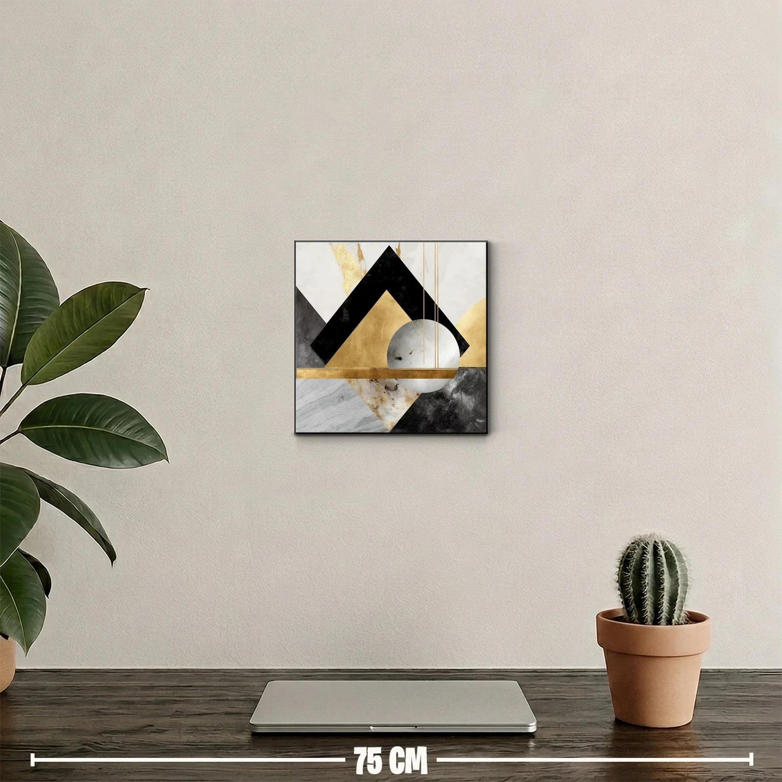 Cuadro abstracto con formas geométricas y tonos dorados — miniatura 2