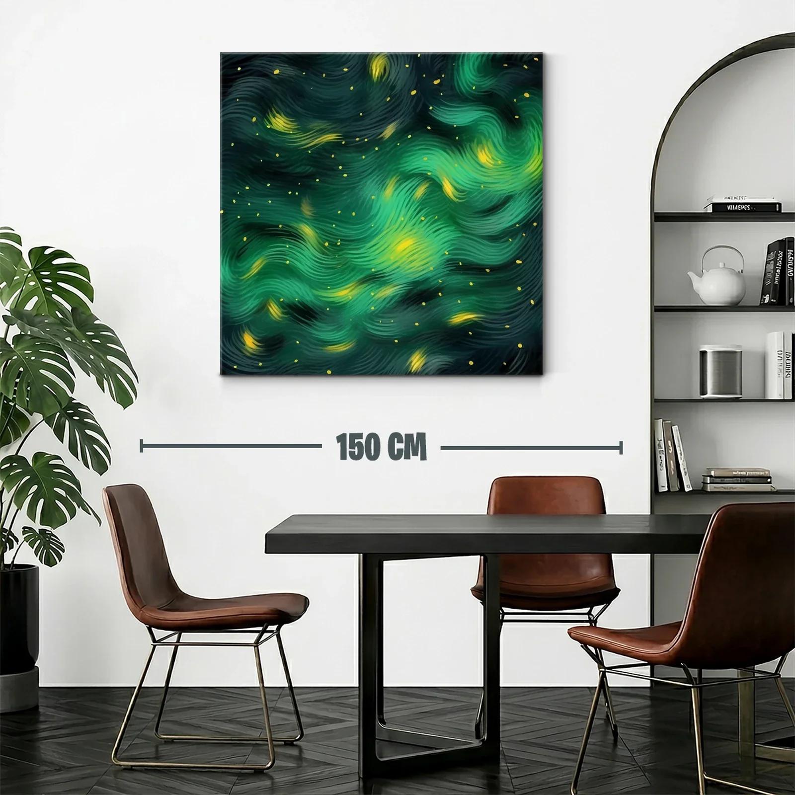 Cuadro abstracto con textura fluida en tonos verdes y amarillos — miniatura 2