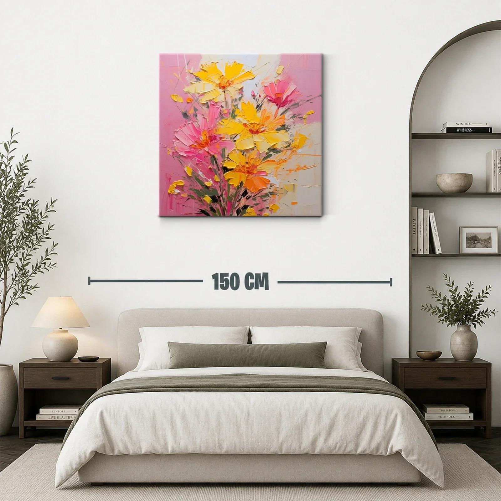 Cuadro floral vibrante con tonos cálidos y rosados — miniatura 3