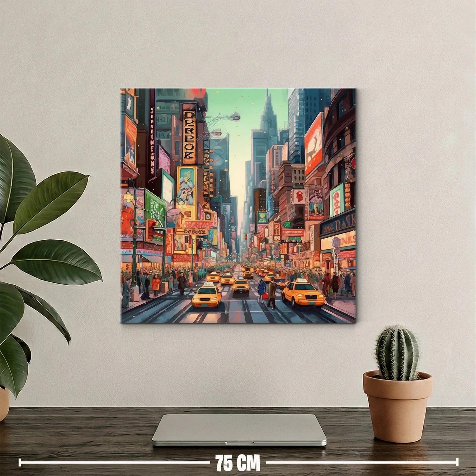 Vibrante escena urbana con taxis amarillos en ciudad animada — miniatura 2