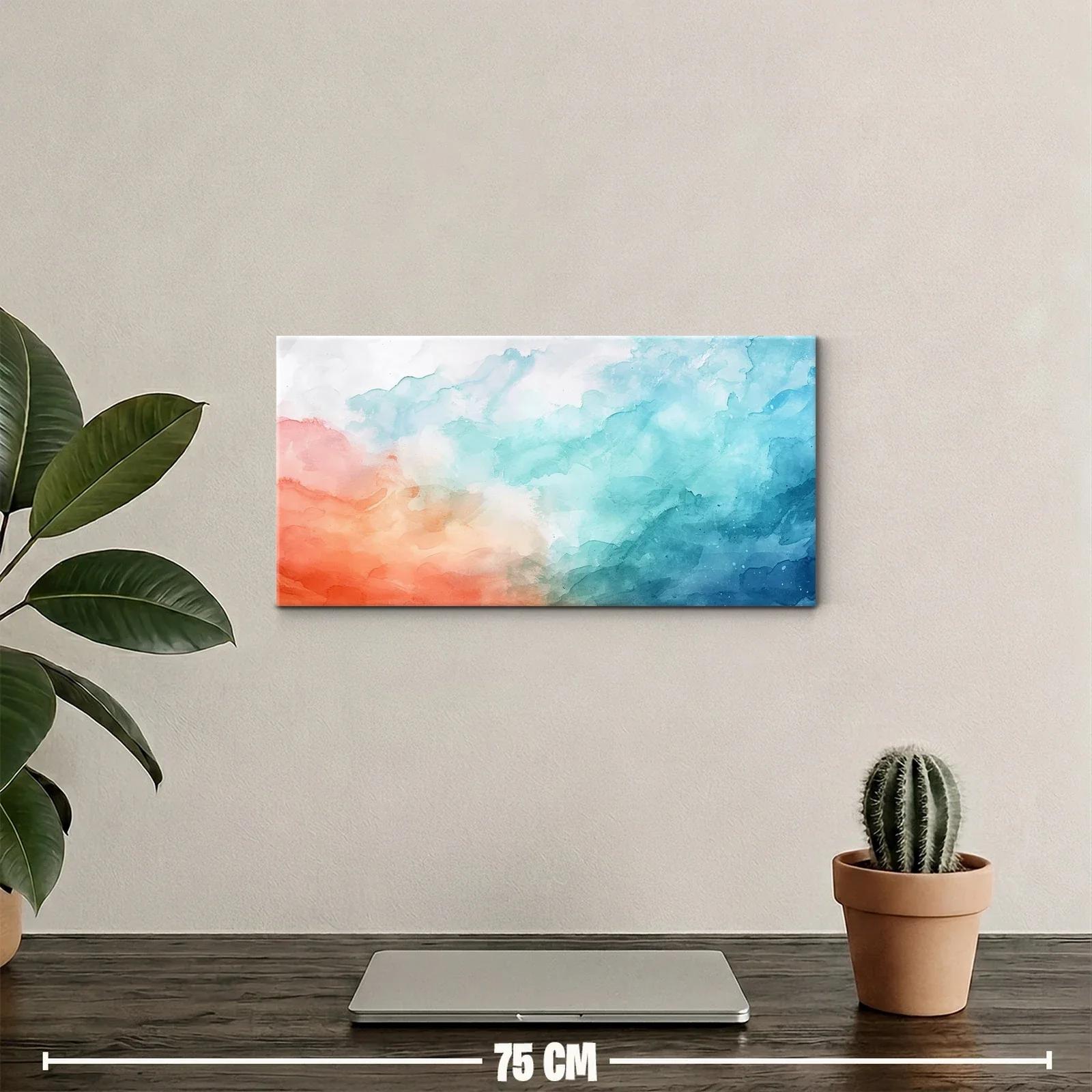 Cuadro nubes de acuarela en degradado coral y azul — miniatura 2