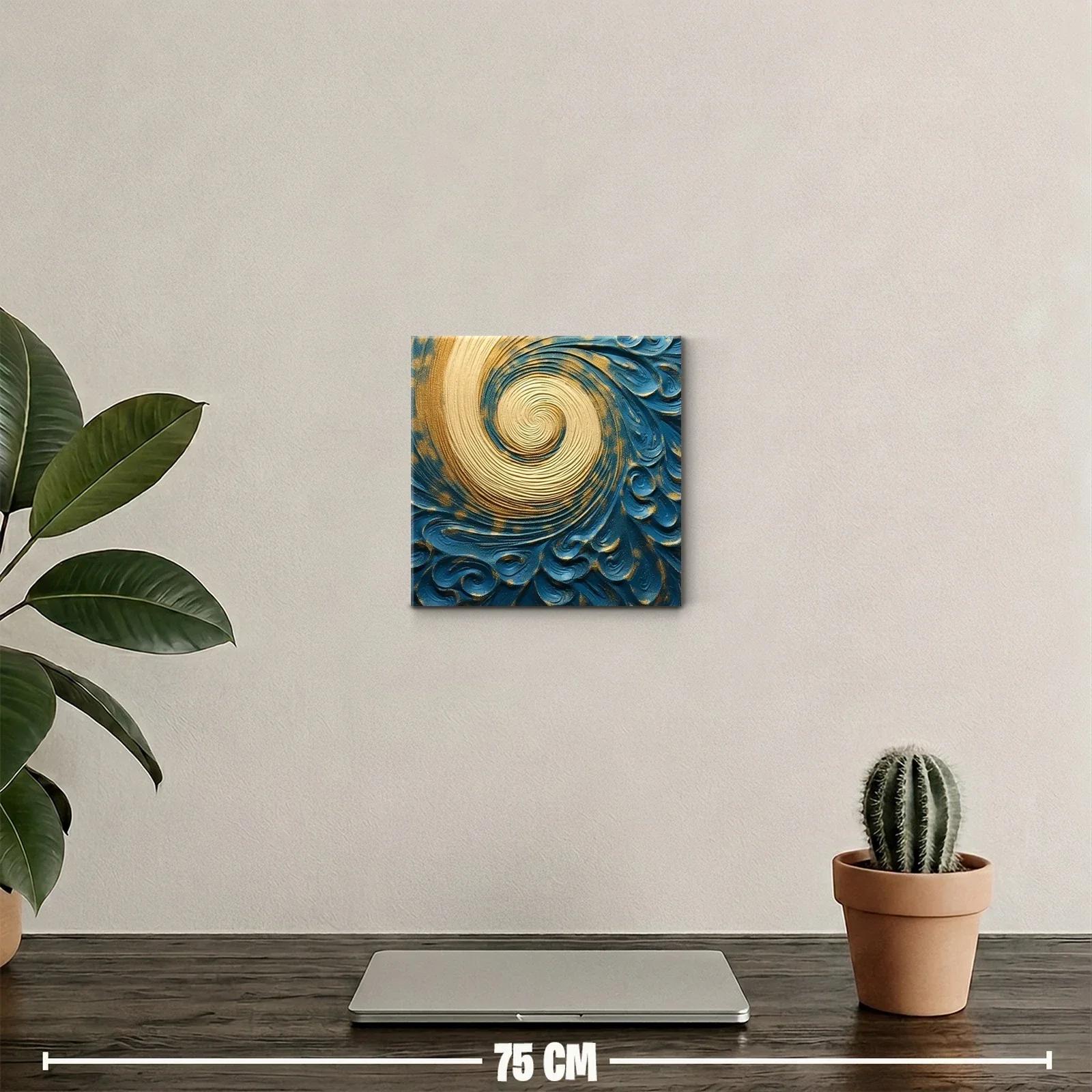 Remolino dorado en fondo azul con relieve artesanal — miniatura 2
