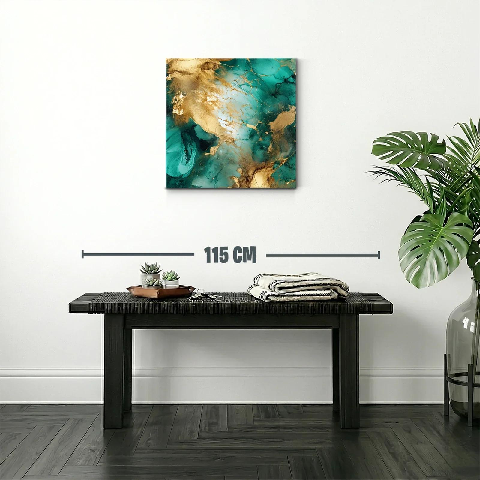 Cuadro abstracto con tonos dorados y verdes vibrantes — miniatura 2