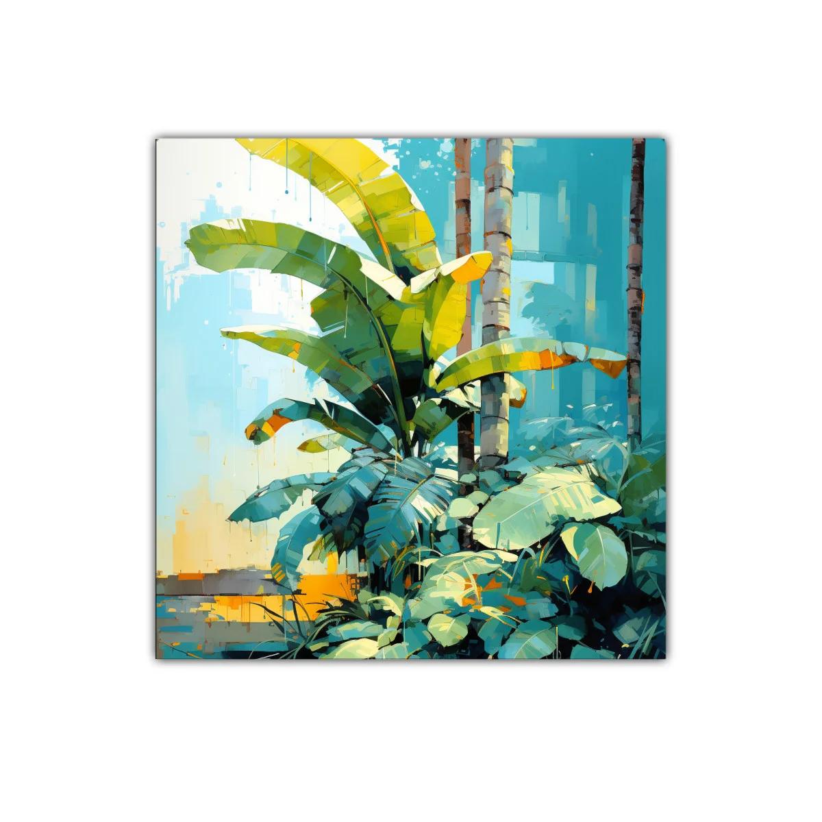 Exuberante jungla tropical con hojas verdes y luz cálida — miniatura 1