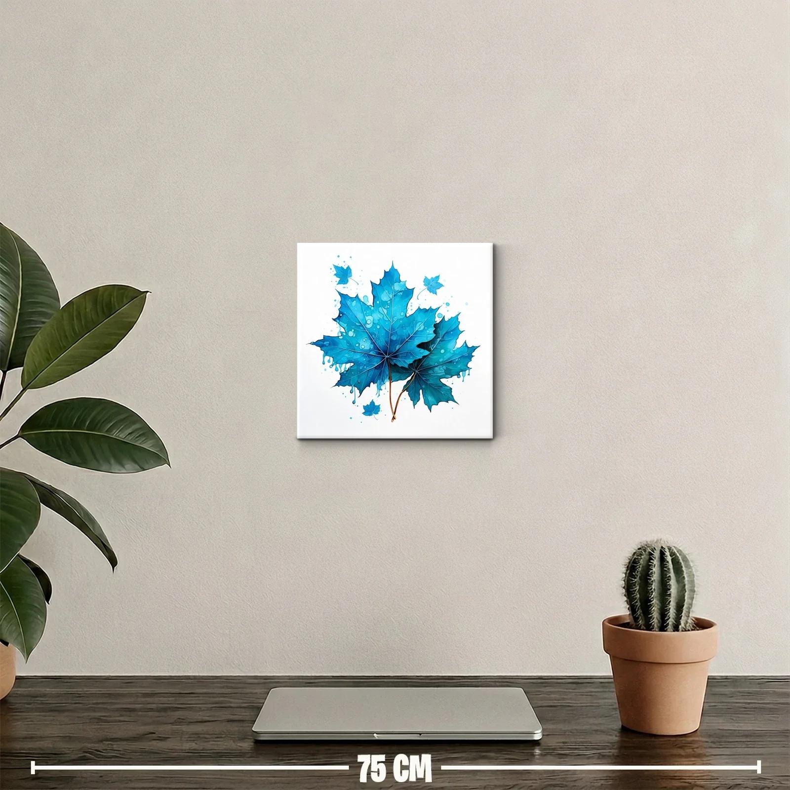 Cuadro decorativo con hojas de arce en tonos azul vibrante — miniatura 2