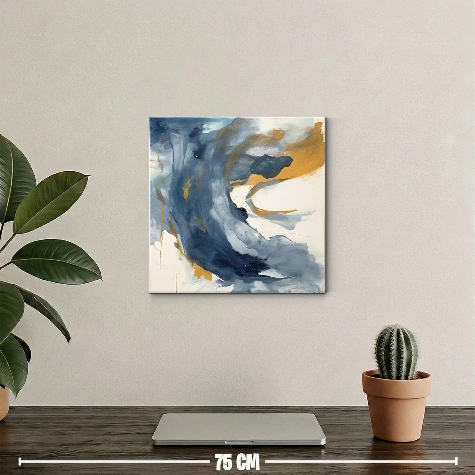 Cuadro abstracto con tonos azules y dorados vibrantes — miniatura 2
