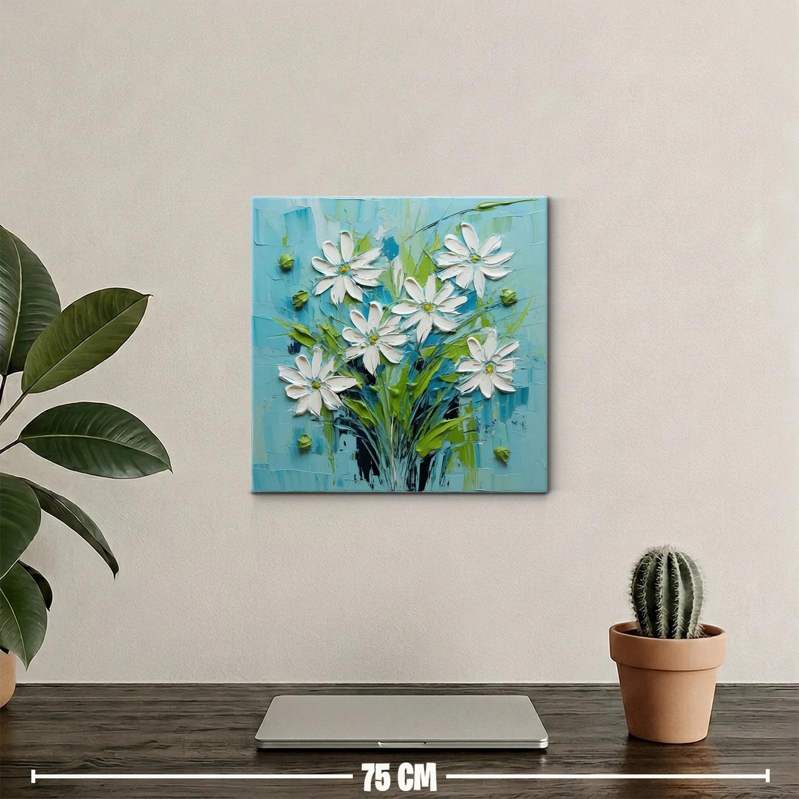 Cuadro floral con margaritas en tonos azul y verde — miniatura 2