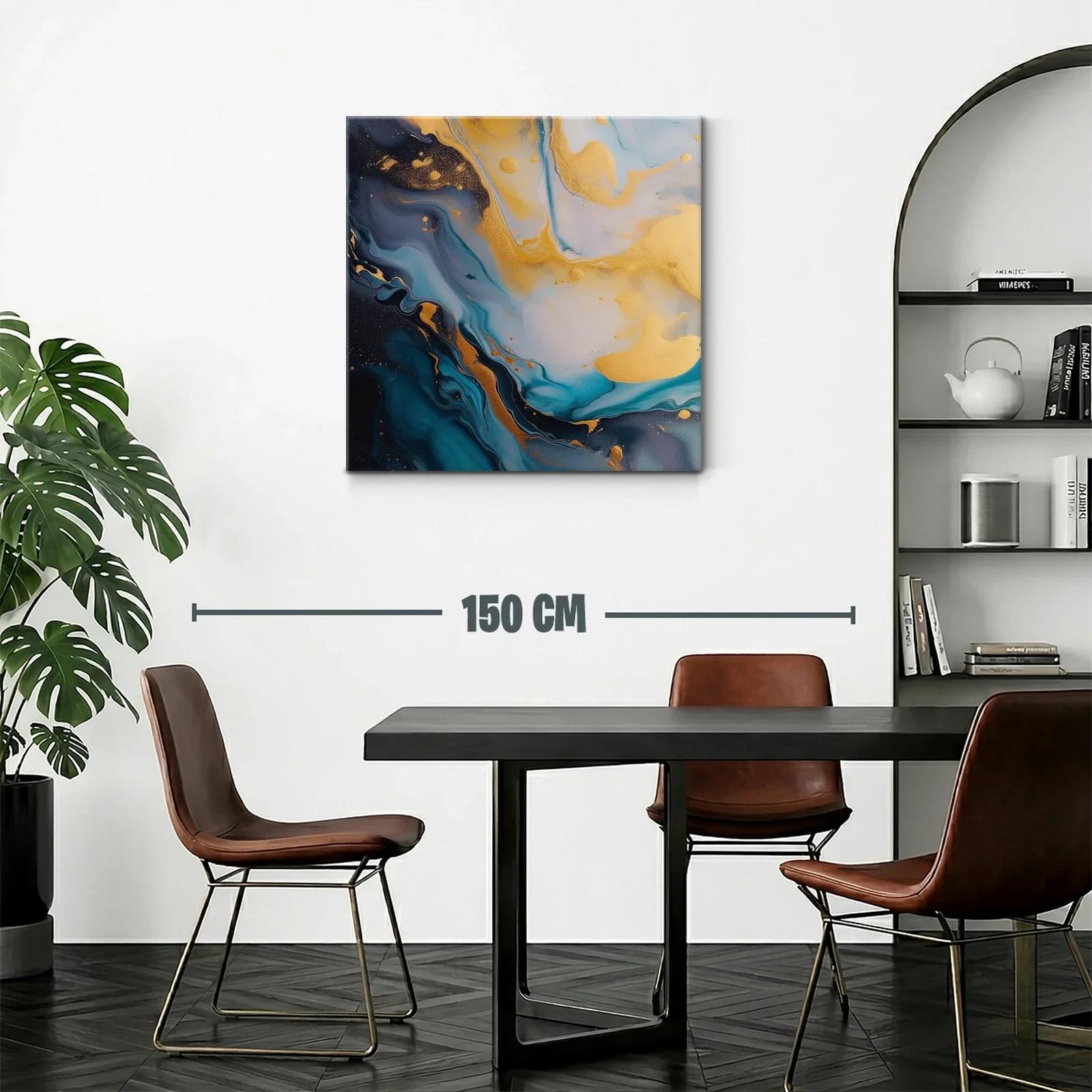 Cuadro Abstracto con Tonos Dorados y Azules Profundos — miniatura 2