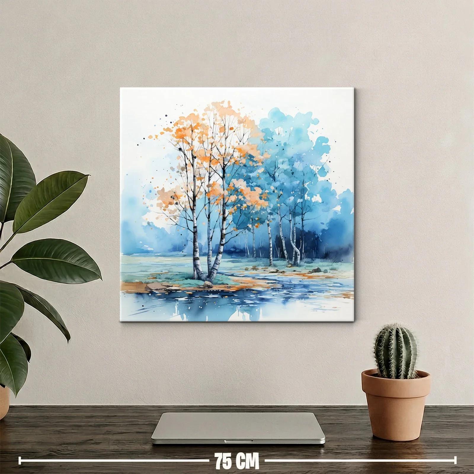 Paisaje de árboles dorados junto a un lago azul tranquilo — miniatura 2
