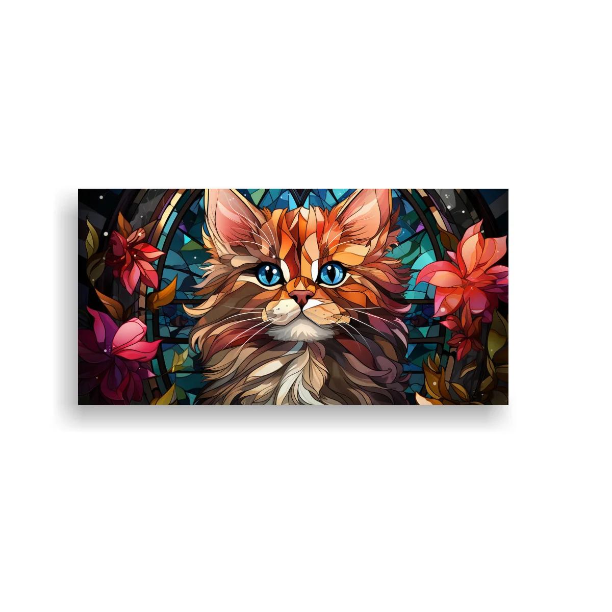 Cuadro gato de pelo largo con ojos azules y fondo mosaico — imagen principal