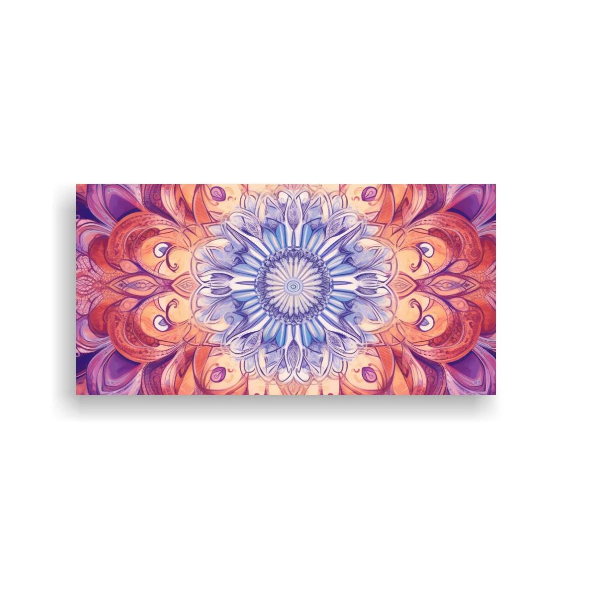 Cuadro mandala floral panorámico en tonos índigo y rosa — imagen principal