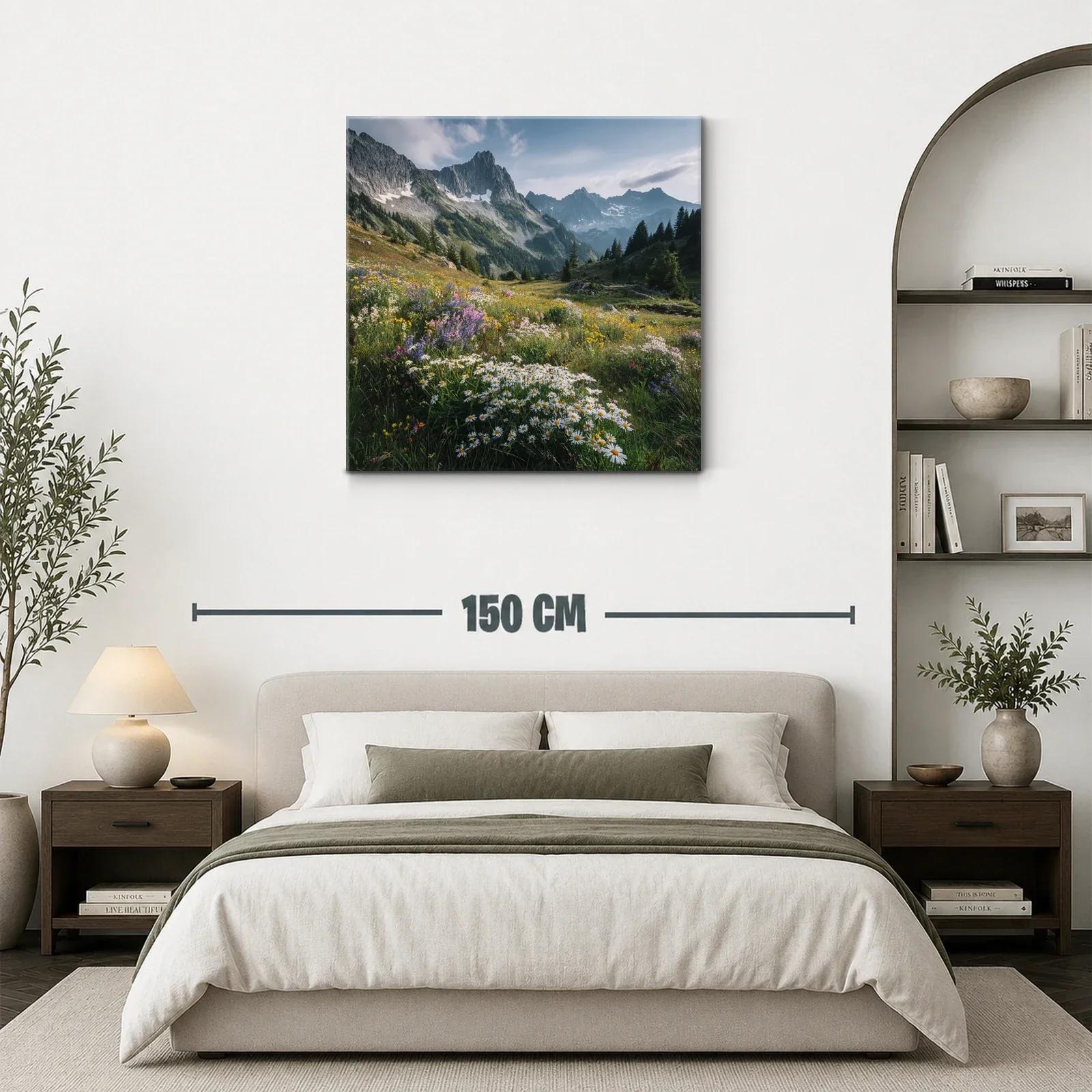 Pradera de flores silvestres con montaña al fondo — miniatura 3