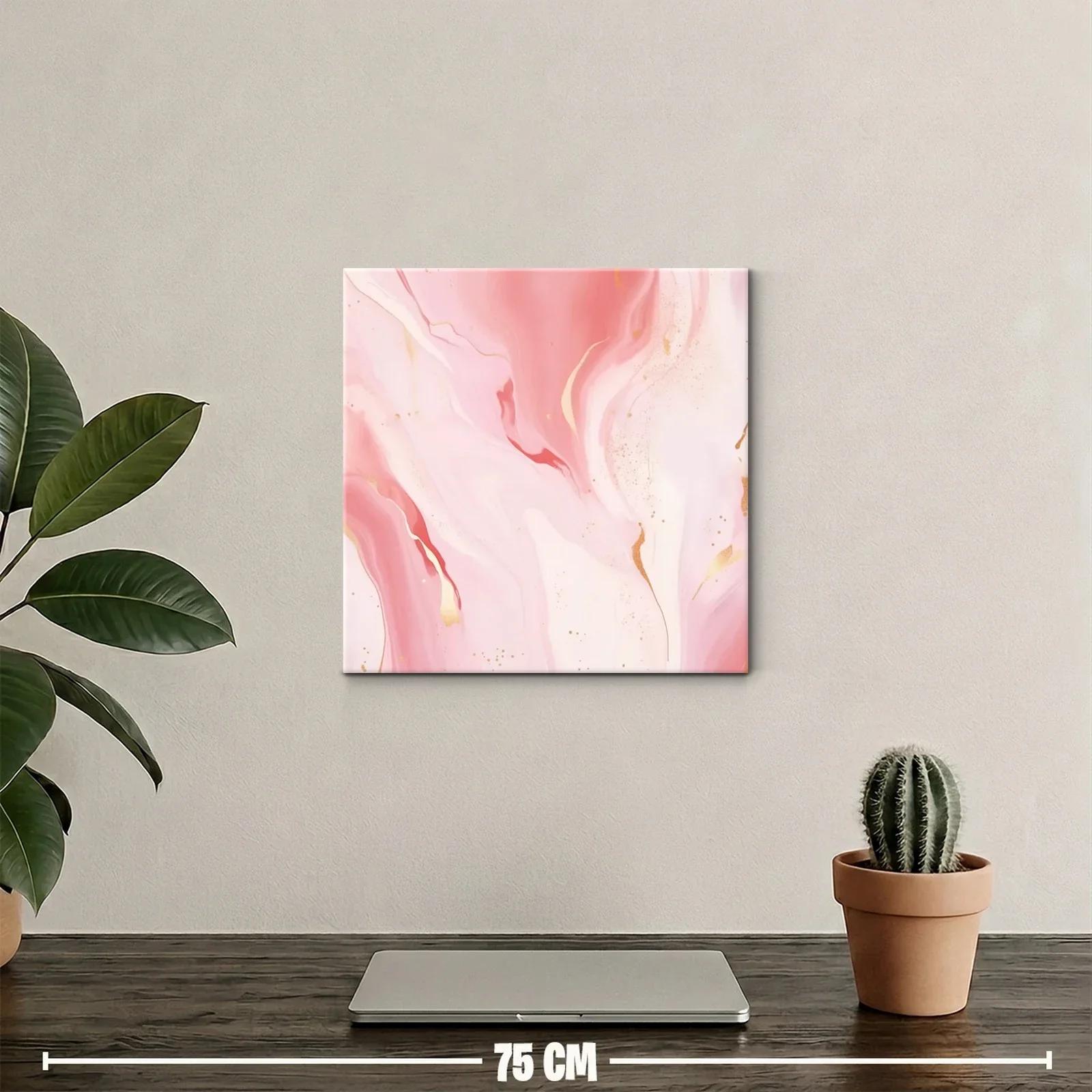 Cuadro abstracto en tonos rosa y detalles dorados elegantes — miniatura 2