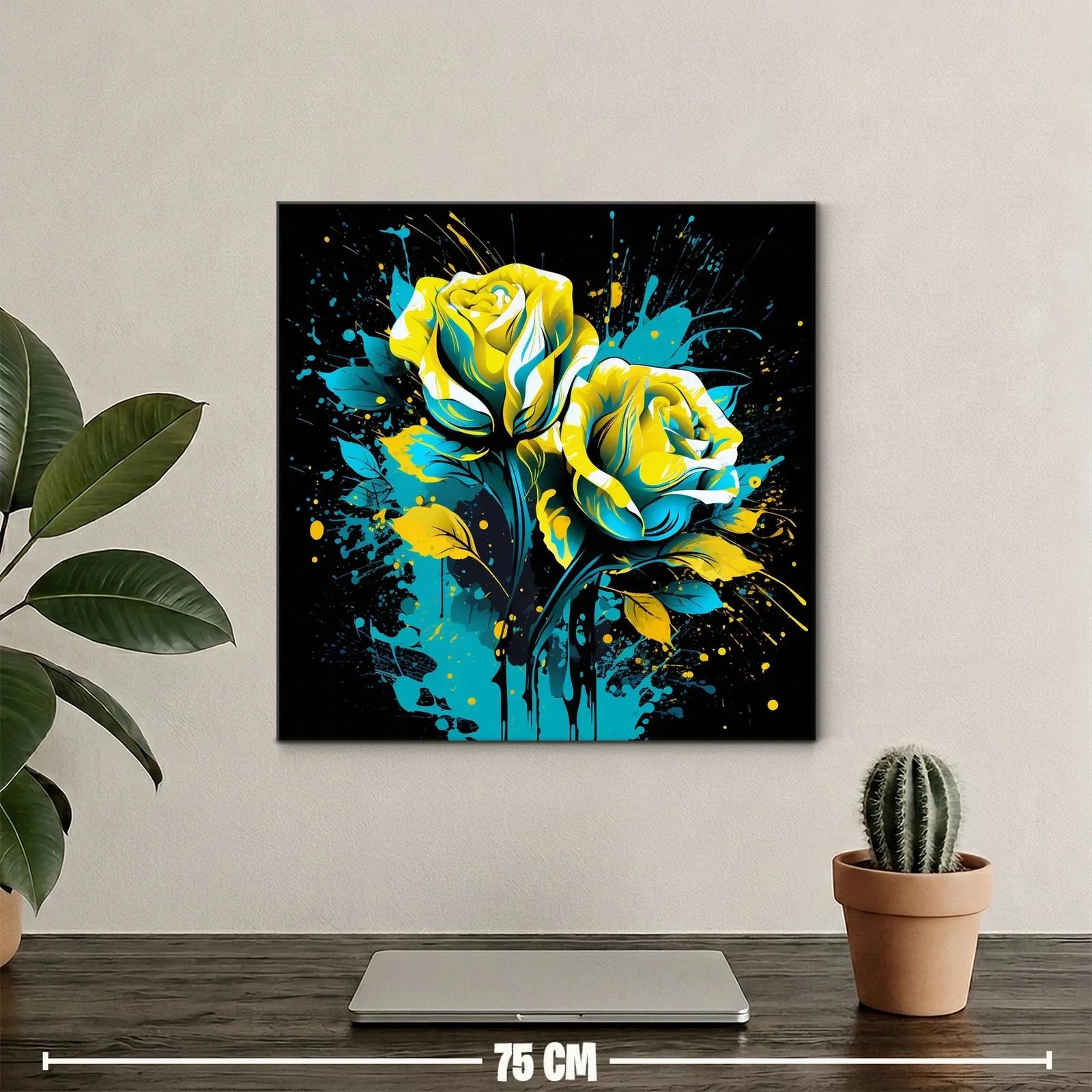 Rosas vibrantes en azul y amarillo sobre fondo oscuro — miniatura 2