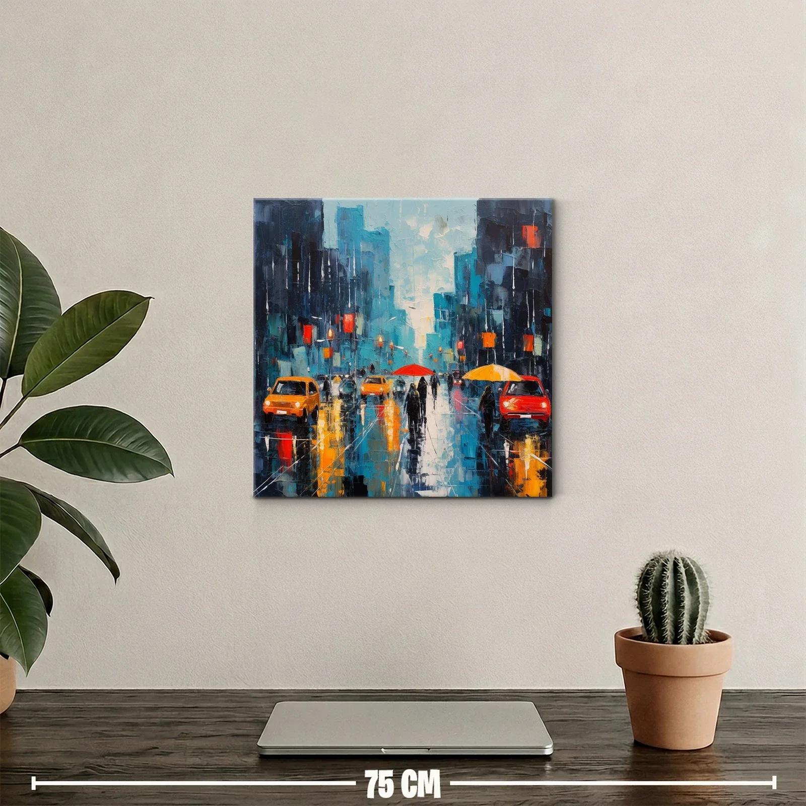 Cuadro urbano con paraguas en tonos vibrantes y contrastes — miniatura 2