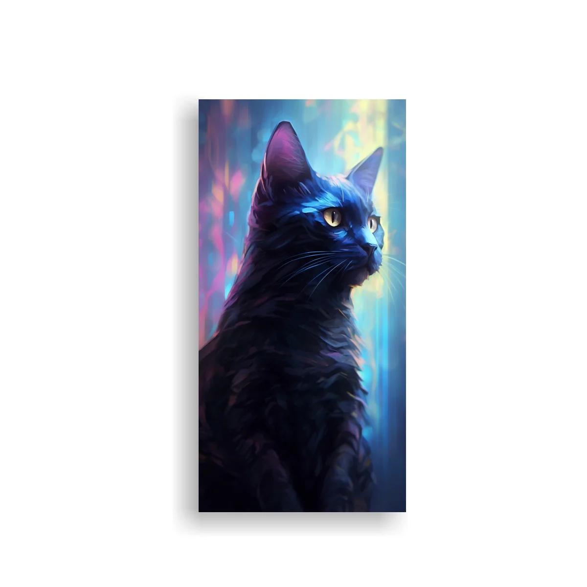 Cuadro gato negro con reflejos azules y violetas — imagen principal