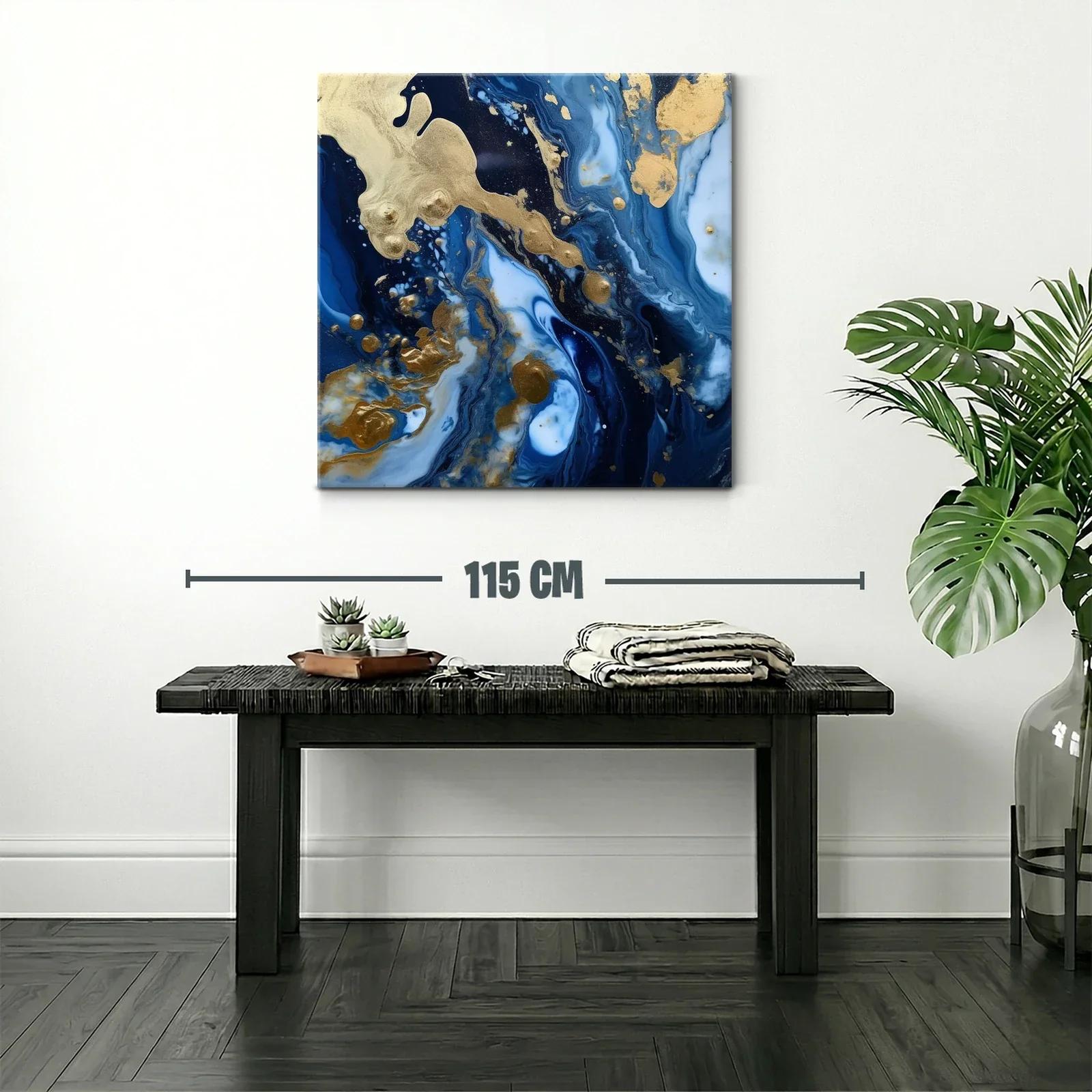 Cuadro abstracto con tonos azul oscuro y dorado elegante — miniatura 2