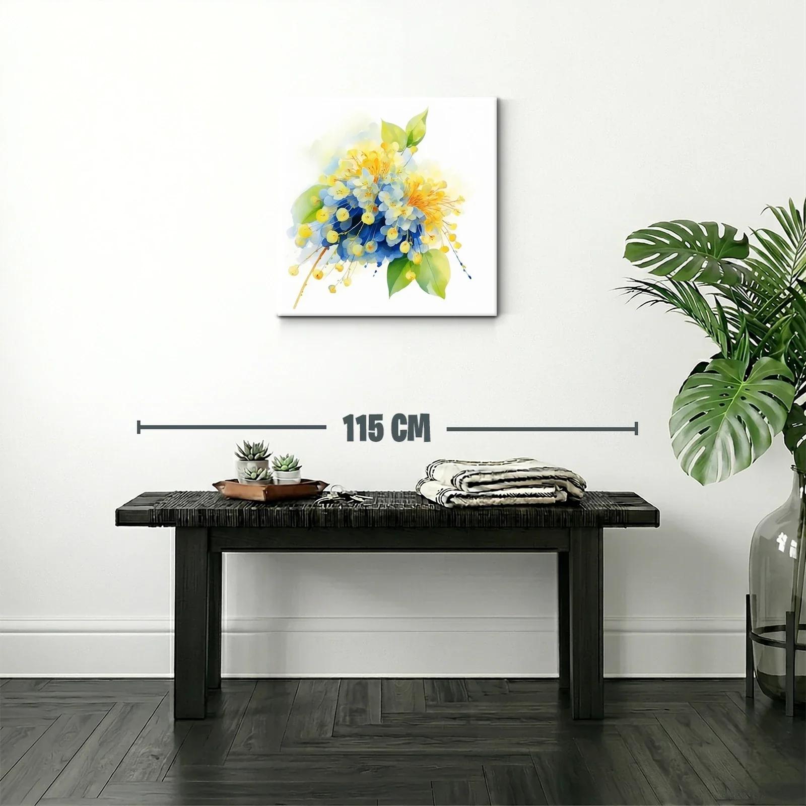 Cuadro floral en tonos azules y amarillos vibrantes — miniatura 2