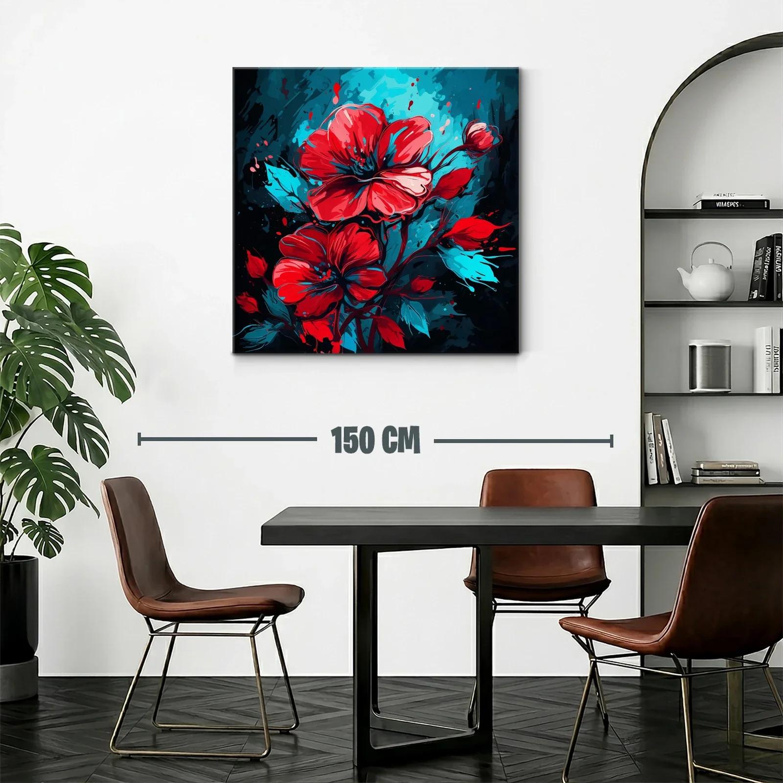 Flor roja vibrante sobre fondo azul intenso y negro — miniatura 2