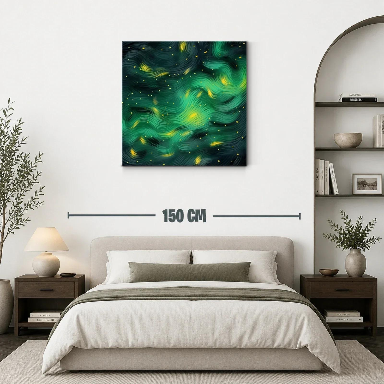Cuadro abstracto con textura fluida en tonos verdes y amarillos — miniatura 3